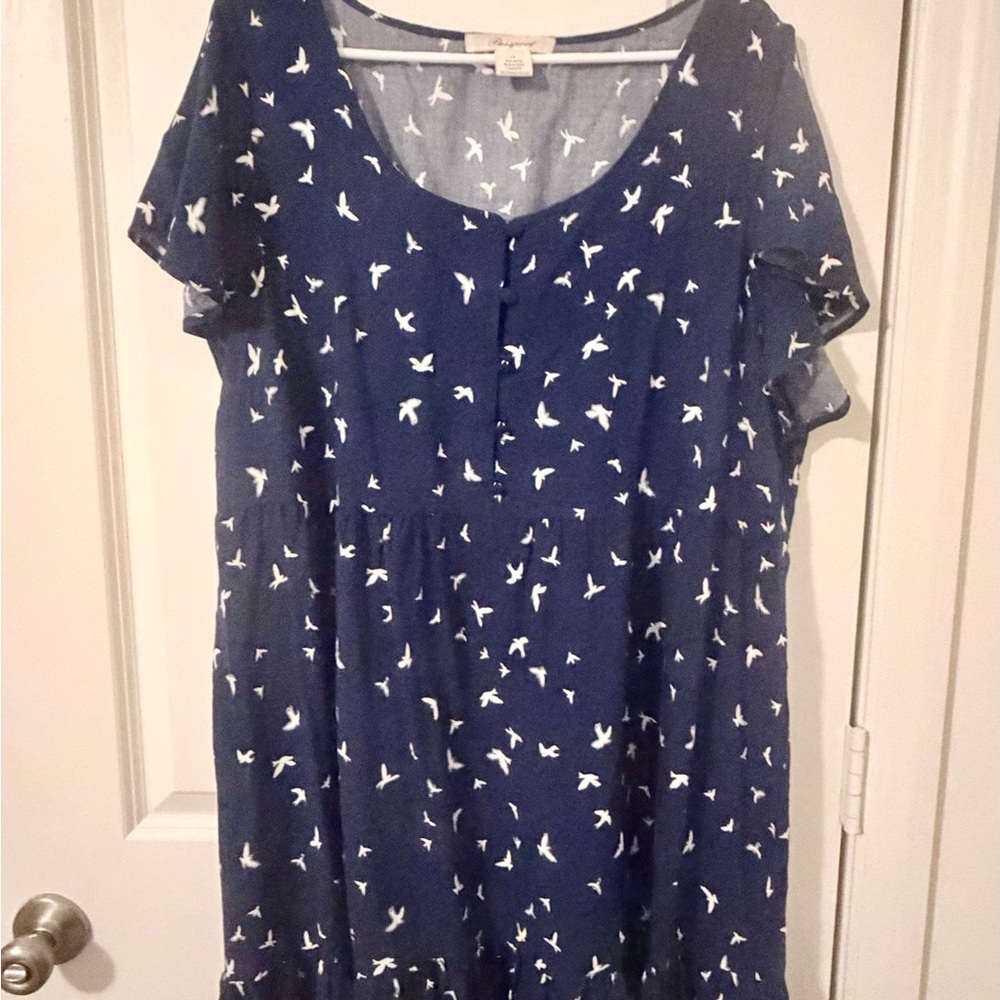 Passport Gray Dress with White Bird Print